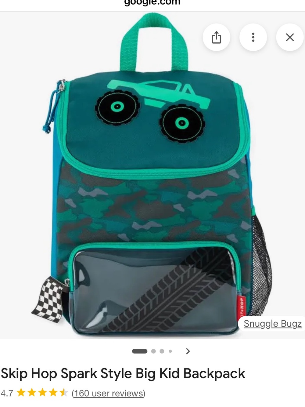 Skip Hop Teal Green Camo Truck Kids Backpack and matching water bottle